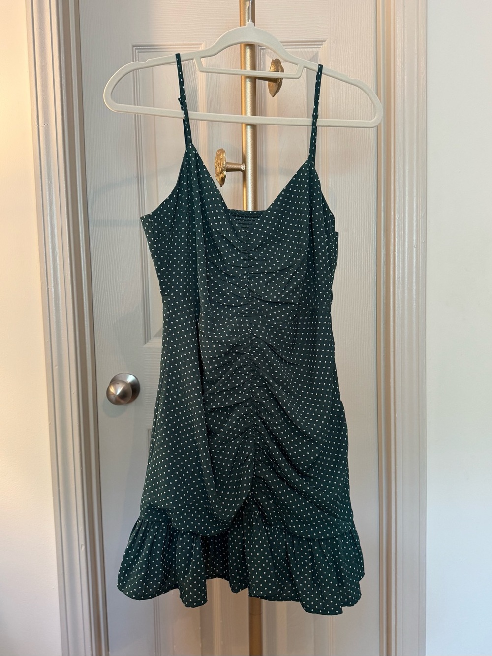 Urban Outfitters Dark Green Polka Dot Ruffle Hem Slip Dress